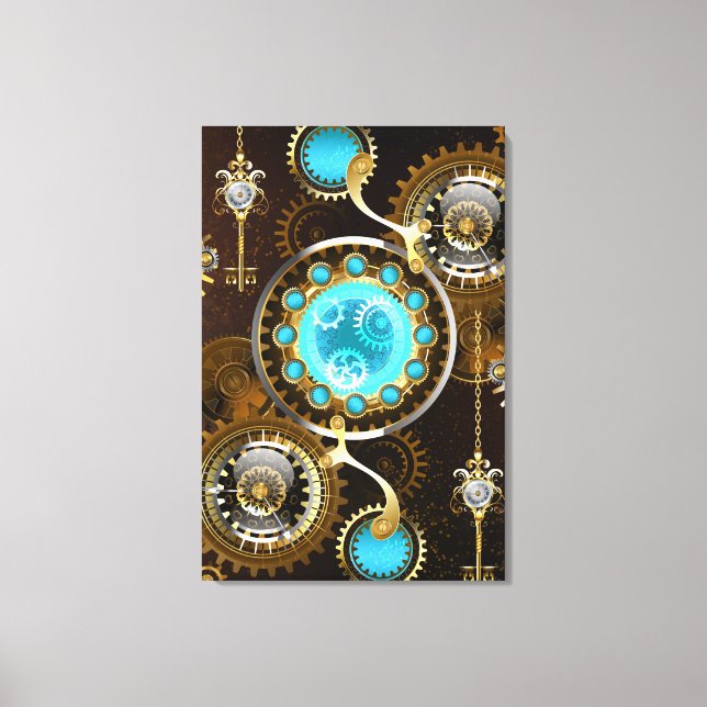 Steampunk Rusty Background with Turquoise Lenses Canvas Print (Front)