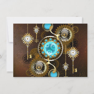 Steampunk Rusty Background with Turquoise Lenses Card