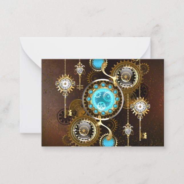 Steampunk Rusty Background with Turquoise Lenses Card (Front)