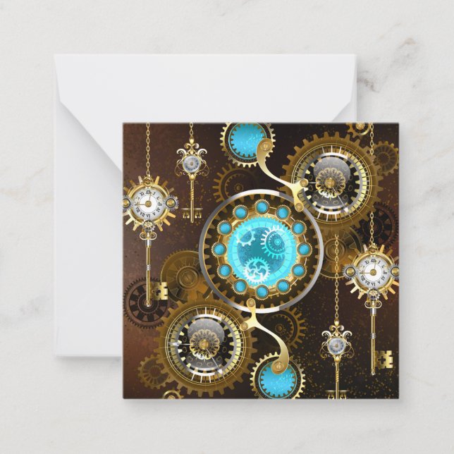 Steampunk Rusty Background with Turquoise Lenses Card (Front)
