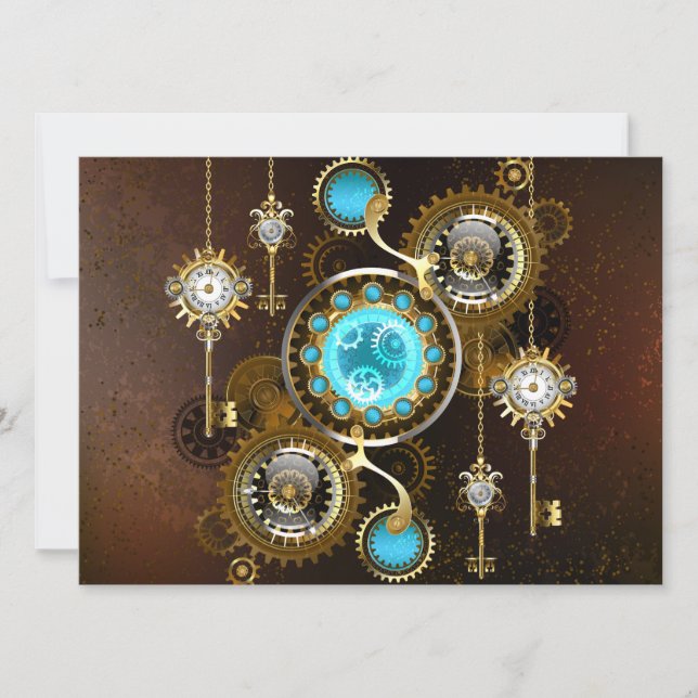 Steampunk Rusty Background with Turquoise Lenses Card (Front)