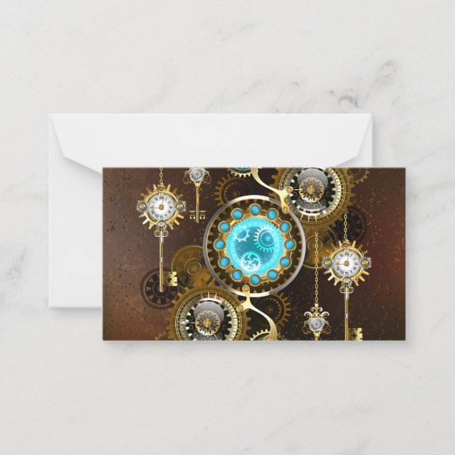 Steampunk Rusty Background with Turquoise Lenses Card (Front)