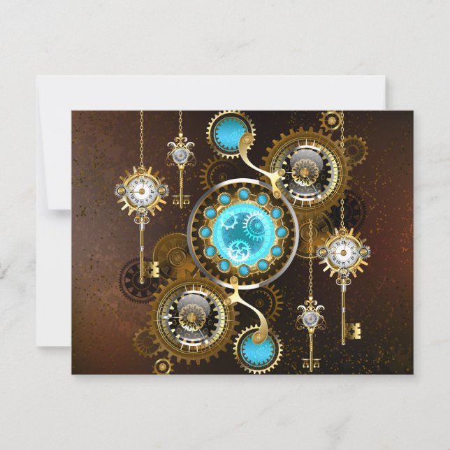 Steampunk Rusty Background with Turquoise Lenses Card (Front)