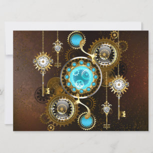 Steampunk Rusty Background with Turquoise Lenses Card