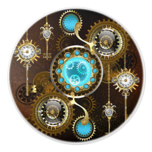 Steampunk Rusty Background with Turquoise Lenses Ceramic Knob