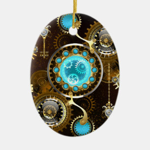 Steampunk Rusty Background with Turquoise Lenses Ceramic Tree Decoration