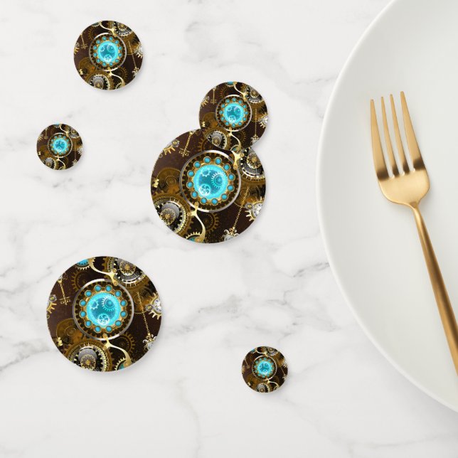 Steampunk Rusty Background with Turquoise Lenses Confetti (Group)