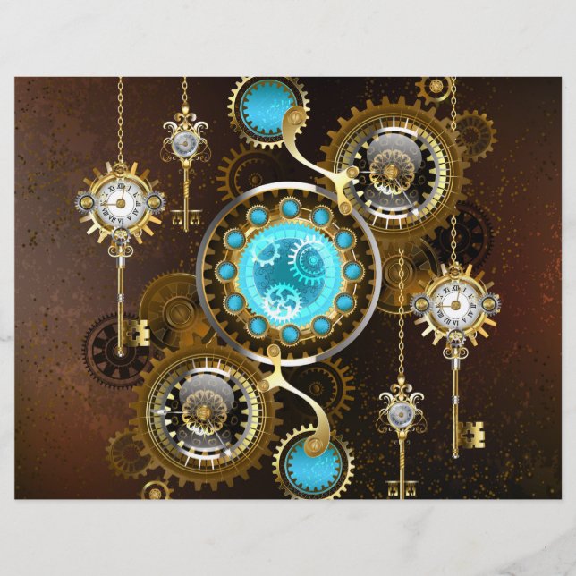 Steampunk Rusty Background with Turquoise Lenses Custom Letterhead (Front)