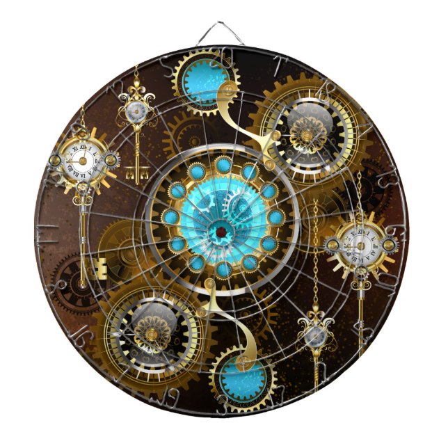 Steampunk Rusty Background with Turquoise Lenses Dartboard (Front)