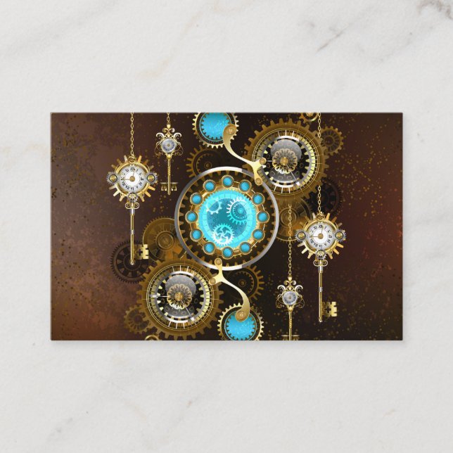 Steampunk Rusty Background with Turquoise Lenses Discount Card (Front)