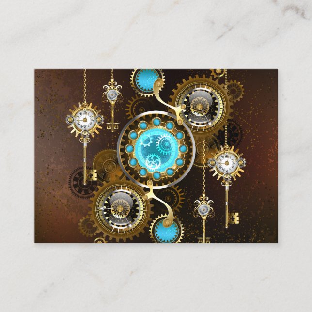 Steampunk Rusty Background with Turquoise Lenses Discount Card (Front)