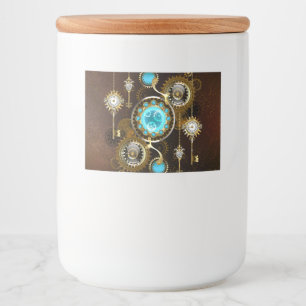Steampunk Rusty Background with Turquoise Lenses Food Label