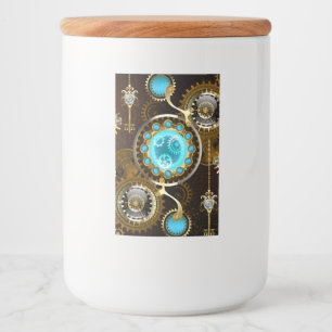 Steampunk Rusty Background with Turquoise Lenses Food Label