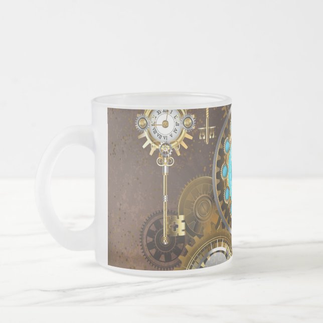 Steampunk Rusty Background with Turquoise Lenses Frosted Glass Coffee Mug (Left)