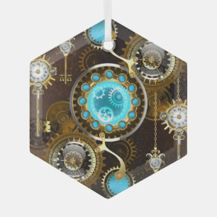 Steampunk Rusty Background with Turquoise Lenses Glass Tree Decoration
