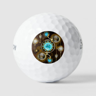 Steampunk Rusty Background with Turquoise Lenses Golf Balls