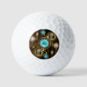 Steampunk Rusty Background with Turquoise Lenses Golf Balls