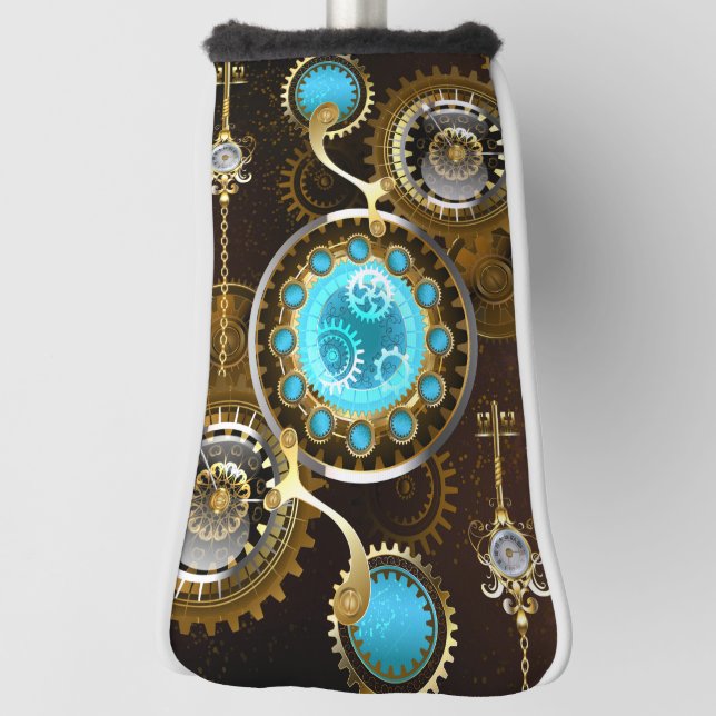 Steampunk Rusty Background with Turquoise Lenses Golf Head Cover (Rotate 90)