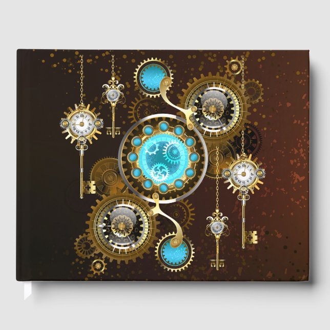 Steampunk Rusty Background with Turquoise Lenses Guest Book (Front)