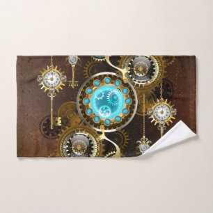 Steampunk Rusty Background with Turquoise Lenses Hand Towel