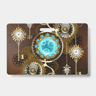Steampunk Rusty Background with Turquoise Lenses ID Badge