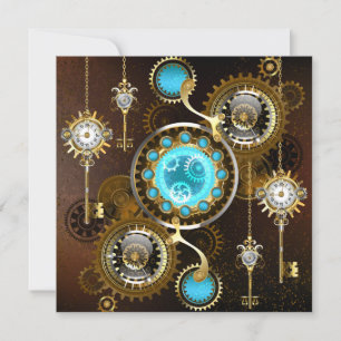 Steampunk Rusty Background with Turquoise Lenses Invitation