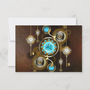 Steampunk Rusty Background with Turquoise Lenses Invitation