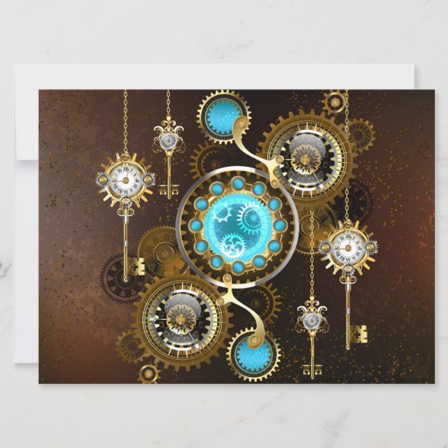 Steampunk Rusty Background with Turquoise Lenses Invitation (Front)
