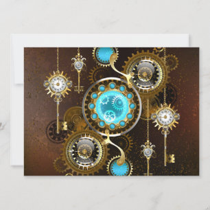 Steampunk Rusty Background with Turquoise Lenses Invitation