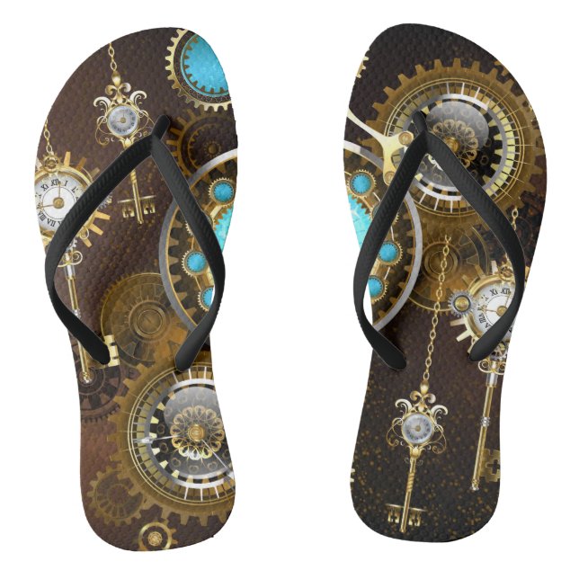 Steampunk Rusty Background with Turquoise Lenses Jandals (Footbed)