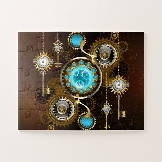 Steampunk Rusty Background with Turquoise Lenses Jigsaw Puzzle (Horizontal)