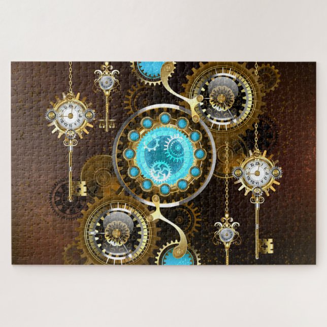 Steampunk Rusty Background with Turquoise Lenses Jigsaw Puzzle (Horizontal)