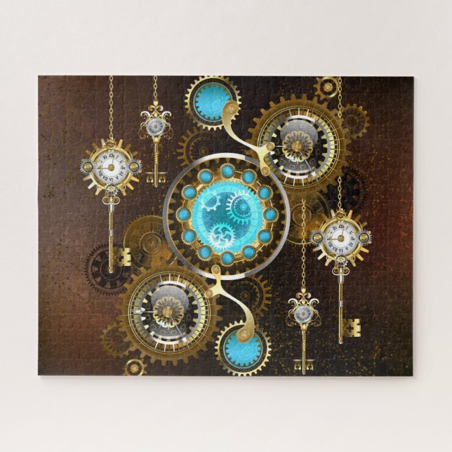 Steampunk Rusty Background with Turquoise Lenses Jigsaw Puzzle (Horizontal)