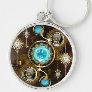 Steampunk Rusty Background with Turquoise Lenses Key Ring
