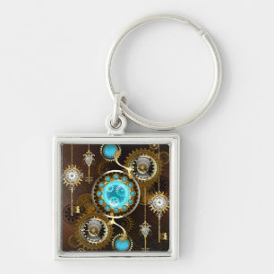 Steampunk Rusty Background with Turquoise Lenses Key Ring