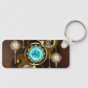 Steampunk Rusty Background with Turquoise Lenses Key Ring