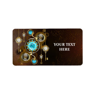 Steampunk Rusty Background with Turquoise Lenses Label
