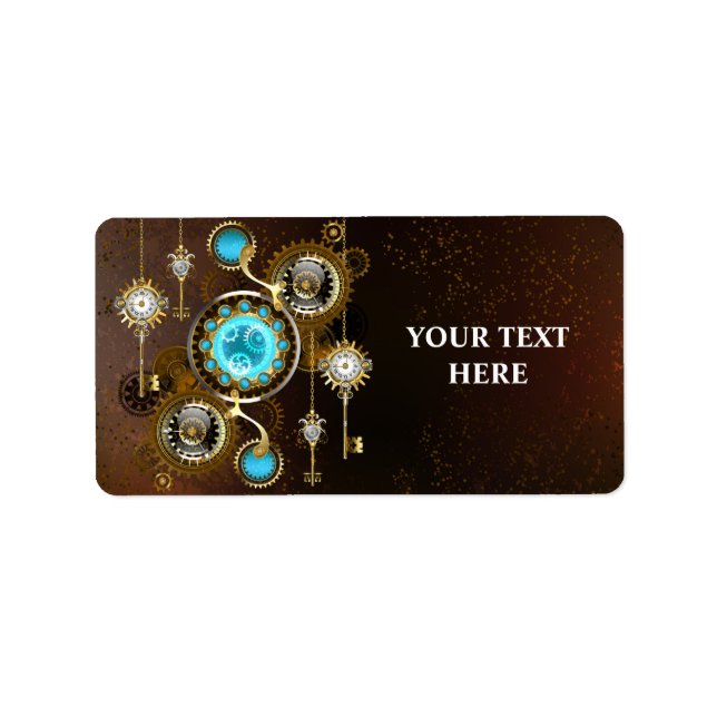 Steampunk Rusty Background with Turquoise Lenses Label (Front)