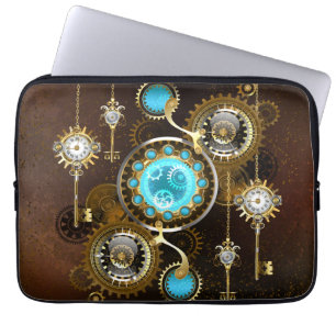 Steampunk Rusty Background with Turquoise Lenses Laptop Sleeve