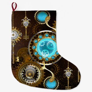 Steampunk Rusty Background with Turquoise Lenses Large Christmas Stocking
