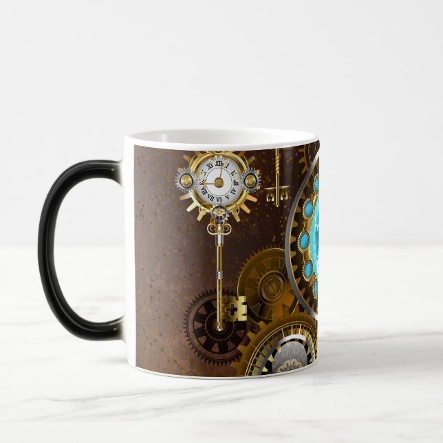 Steampunk Rusty Background with Turquoise Lenses Magic Mug (Left)