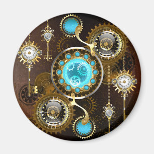 Steampunk Rusty Background with Turquoise Lenses Magnet