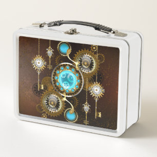 Steampunk Rusty Background with Turquoise Lenses Metal Lunch Box