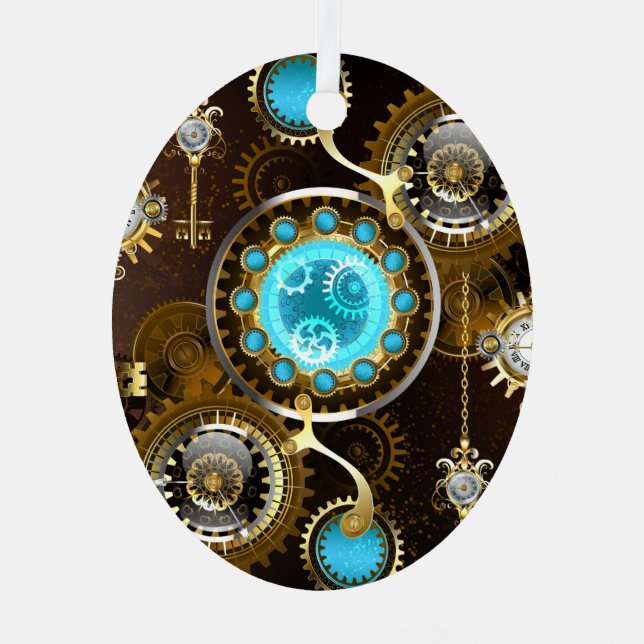 Steampunk Rusty Background with Turquoise Lenses Metal Tree Decoration (Front)