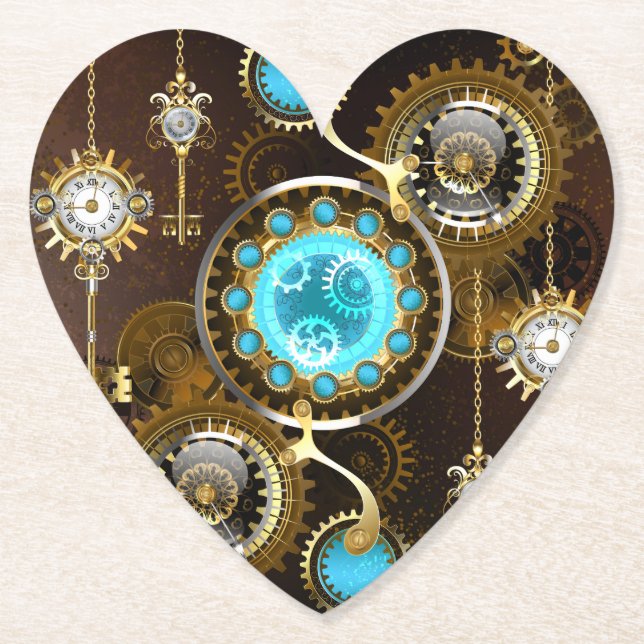 Steampunk Rusty Background with Turquoise Lenses Paper Coaster (Front)