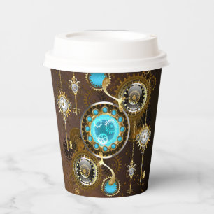Steampunk Rusty Background with Turquoise Lenses Paper Cups