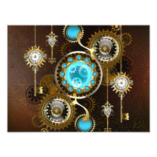 Steampunk Rusty Background with Turquoise Lenses Photo Print