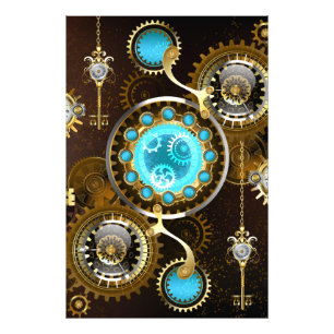 Steampunk Rusty Background with Turquoise Lenses Photo Print