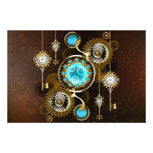 Steampunk Rusty Background with Turquoise Lenses Photo Print