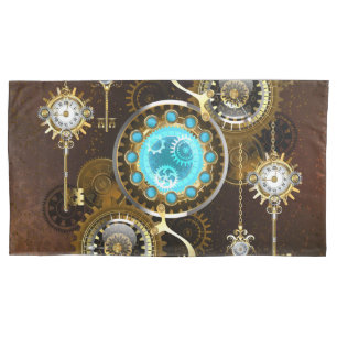 Steampunk Rusty Background with Turquoise Lenses Pillowcase